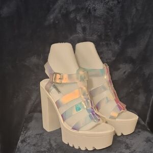 Cape Robbin Holographic White Platform Heels